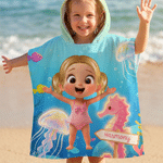 Personalised Cartoon Kid Character Ocean Theme Quick Dry Hooded Beach Towel with Name Beach Party Summer Vacation Birthday Gift for Kids