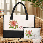 Personalised Birth Flower Large Capacity Makeup Bag Tote Bag with Name Daily Use Anniversary Birthday Gift for Mother Woman