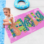 Personalised Doodle Letter Ocean Elements Quick Dry Oversized Beach Towel with Name Beach Party Summer Holiday Birthday Gift for Woman Girl