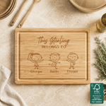 Personalized Simple Line Drawing Name FSC Bamboo Charcuterie Cutting Board with Title and Juice Groove Housewarming Father's Gift for Family Father