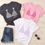 Personalized Multicolor Bikini Pattern 100% Cotton T-shirt with Name Birthday Beach Party Summer Travel Gift for Her