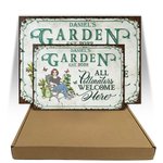 Gepersonaliseerde Retro Garden Cartoon Character Metal Sign met naam tuindecor Housewarming verjaardagscadeau voor vrouwen mannen tuinieren liefhebbers