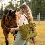 Personalized Horse Riding Theme Large Capacity Corduroy Tote Bag with Name Travel Essential Birthday Gift for Horse Lovers