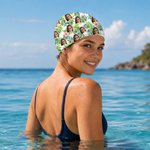 Personalized Hawaii Style Flower Leaf Face Photo Comfortable Swim Cap Swimming Accessory Birthday Pool Party Gift for Family