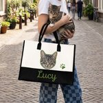 Personalized Cute Pet Portrait Paw Print Canvas Tote Bag with Name Daily Use Birthday Gift for Pet Owner Lover Parent