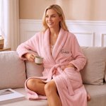Personalised Embroidered Monogram Name Plush Women’s Bathrobe Daily Use Birthday Gift for Women
