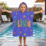 Personalized Doodle Letter Shell Crab Starfish Quick Dry Hooded Beach Towel with Name Beach Party Summer Vacation Birthday Gift for Kids