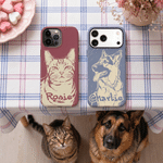 Personlig kjæledyrfoto portrett håndtegnet Doodle-telefonveske for iPhone Samsung med navn Daglig bruk Bursdagsgave til kjæledyrelskere