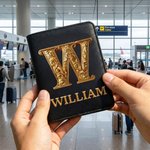 Personalised Pearl Rose Gilded Initial PU Leather Passport Holder Luggage Tag Set with Name Travel Accessories Birthday Gift for Travel Lovers