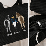 Personalized Horse Riding Theme Large Capacity Corduroy Tote Bag with Name Travel Essential Birthday Gift for Horse Lovers