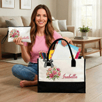 Personalised Birth Flower Large Capacity Makeup Bag Tote Bag with Name Daily Use Anniversary Birthday Gift for Mother Woman