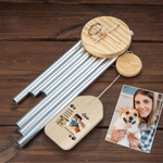 Carillón de viento de madera personalizado con nombre y texto, 2 fotos, simpatía por la pérdida de una mascota.