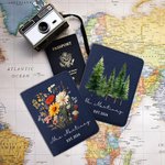 Personalised Pine Tree Wildflower Mr Mrs Leather Passport Holder with Name and Date Wedding Honeymoon Anniversary Gift for Couple Travel Lover