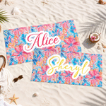 Personalised Floral Tropical Pattern Quick Drying Soft Beach Towel with Name Vacation Birthday Gift for Girl