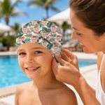 Personalized Hawaii Style Flower Leaf Face Photo Comfortable Swim Cap Swimming Accessory Birthday Pool Party Gift for Family