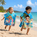Personalised Cartoon Kid Character Ocean Theme Quick Dry Hooded Beach Towel with Name Beach Party Summer Vacation Birthday Gift for Kids