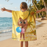 Personalised Cartoon Kid Character Ocean Theme Quick Dry Hooded Beach Towel with Name Beach Party Summer Vacation Birthday Gift for Kids