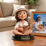 Figurine d'un personnage 3D personnalisée avec texte et photo guitariste - Décoration de bureau - Cadeau d'anniversaire pour amoureux de musique