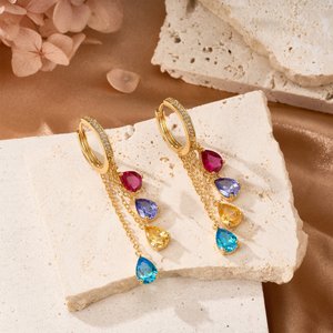 Personalised Multi-Teardrop Birthstones Earrings Dainty Jewellery Mother's Day Birthday Gift for Mom Grandmother
