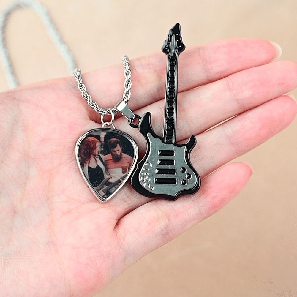 Personalised Heat-Activate Hidden Photo Guitar Pick Necklace with Electric Guitar Pendant Concert Birthday Gift for Guitar Player Music Lover 3