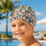 Personalized Hawaii Style Flower Leaf Face Photo Comfortable Swim Cap Swimming Accessory Birthday Pool Party Gift for Family