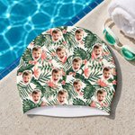 Personalized Hawaii Style Flower Leaf Face Photo Comfortable Swim Cap Swimming Accessory Birthday Pool Party Gift for Family