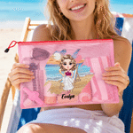 Personalised Cartoon Vacation Character Transparent Beach Bag with Name Summer Holiday Swimming Pool Travel Gift for Family Friends