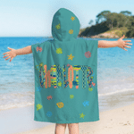 Personalized Doodle Letter Shell Crab Starfish Quick Dry Hooded Beach Towel with Name Beach Party Summer Vacation Birthday Gift for Kids