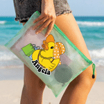 Personalised Cute Duck Waterproof Transparent Pool Bag with Name Beach Party Daily Use Birthday Gift for Bestie Friends