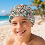 Personalized Hawaii Style Flower Leaf Face Photo Comfortable Swim Cap Swimming Accessory Birthday Pool Party Gift for Family