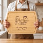 Personalized Line Art Photo Design Curved Charcuterie Cutting Board with Text and Juice Groove Kitchen Family Gift for Best Friend Family