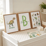 Personalised Dinosaur 3-Piece Split Canvas Prints with Name and Initial Bedroom Decor Ship from USA Birthday Gift for Children Dinosaur Lovers
