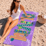Personalised Doodle Letter Ocean Elements Quick Dry Oversized Beach Towel with Name Beach Party Summer Holiday Birthday Gift for Woman Girl