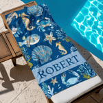 Personalized Cartoon Ocean Animals Quick Dry Oversized Microfiber Beach Towel with Name and Drawstring Bag Beach Party Birthday Gift for Kid Adult