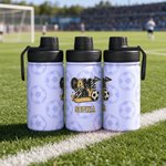 Personlig fotballkampdag målflagg 12 oz 18 oz isolert vannflaske med håndtak navn og år bursdagsgave til fotballspillerelsker