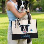Personalized Cute Pet Portrait Paw Print Canvas Tote Bag with Name Daily Use Birthday Gift for Pet Owner Lover Parent