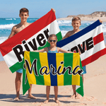 Personalized National Flag Color Stripe Oversized Quick Dry Beach Towel with Name and Drawstring Bag Outdoor Activities Birthday Gift for Family
