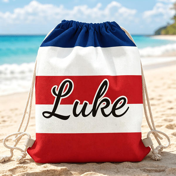 Personalized National Flag Color Stripe Drawstring Bag with Name Outdoor Activities Beach Party Birthday Gift for Men Women Kids