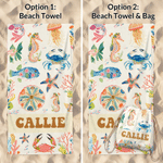 Personalized Cartoon Ocean Animals Quick Dry Oversized Microfiber Beach Towel with Name and Drawstring Bag Beach Party Birthday Gift for Kid Adult