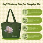 Personalized Birth Flower Large Capacity Corduroy Tote Bag with Name Daily Use Birthday Anniversary Gift for Woman