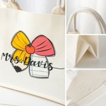 Personlig blomst fargestift sløyfe stor kapasitet lerret Tote Bag med tekst Lærerens dag Appreciation Week Gave til lærere