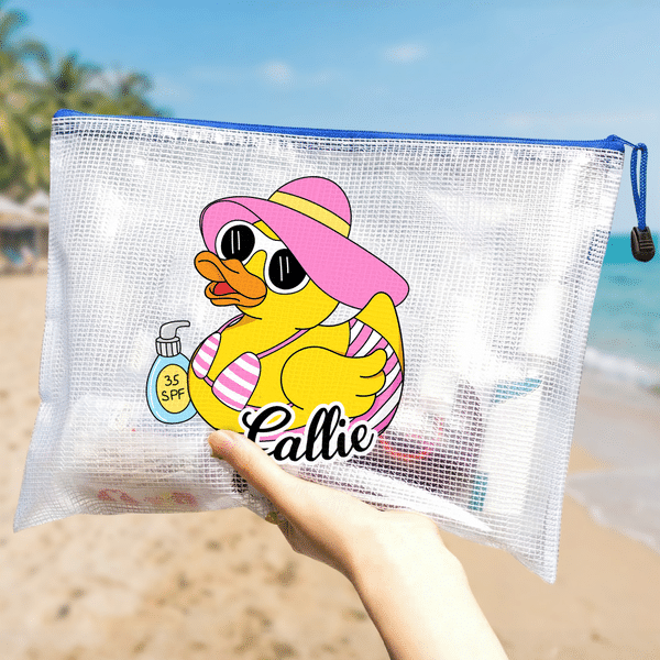 Personalised Cute Duck Waterproof Transparent Pool Bag with Name Beach Party Daily Use Birthday Gift for Bestie Friends