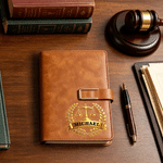 Personalised Scales of Justice PU Leather A5 Notebook with Name Daily Office Use Birthday Graduation Gift for Lawyer Law Student Judge