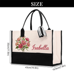 Personalised Birth Flower Large Capacity Makeup Bag Tote Bag with Name Daily Use Anniversary Birthday Gift for Mother Woman