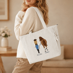 Personalized Horse Riding Theme Large Capacity Corduroy Tote Bag with Name Travel Essential Birthday Gift for Horse Lovers