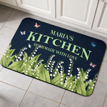 Personalized Birth Flower Kitchen  Butterfly Design Anti-Slip Doormat with Text Home Decor Birthday Gift for Women