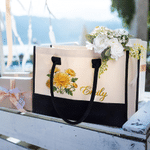 Personalised Birth Flower Large Capacity Makeup Bag Tote Bag with Name Daily Use Anniversary Birthday Gift for Mother Woman