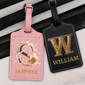Personalised Pearl Rose Gilded Initial PU Leather Passport Holder Luggage Tag Set with Name Travel Accessories Birthday Gift for Travel Lovers