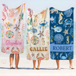 Personalized Cartoon Ocean Animals Quick Dry Oversized Microfiber Beach Towel with Name and Drawstring Bag Beach Party Birthday Gift for Kid Adult