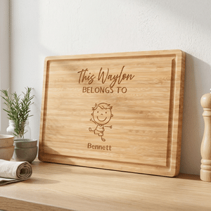Personalized Simple Line Drawing Name FSC Bamboo Charcuterie Cutting Board with Title and Juice Groove Housewarming Father's Gift for Family Father